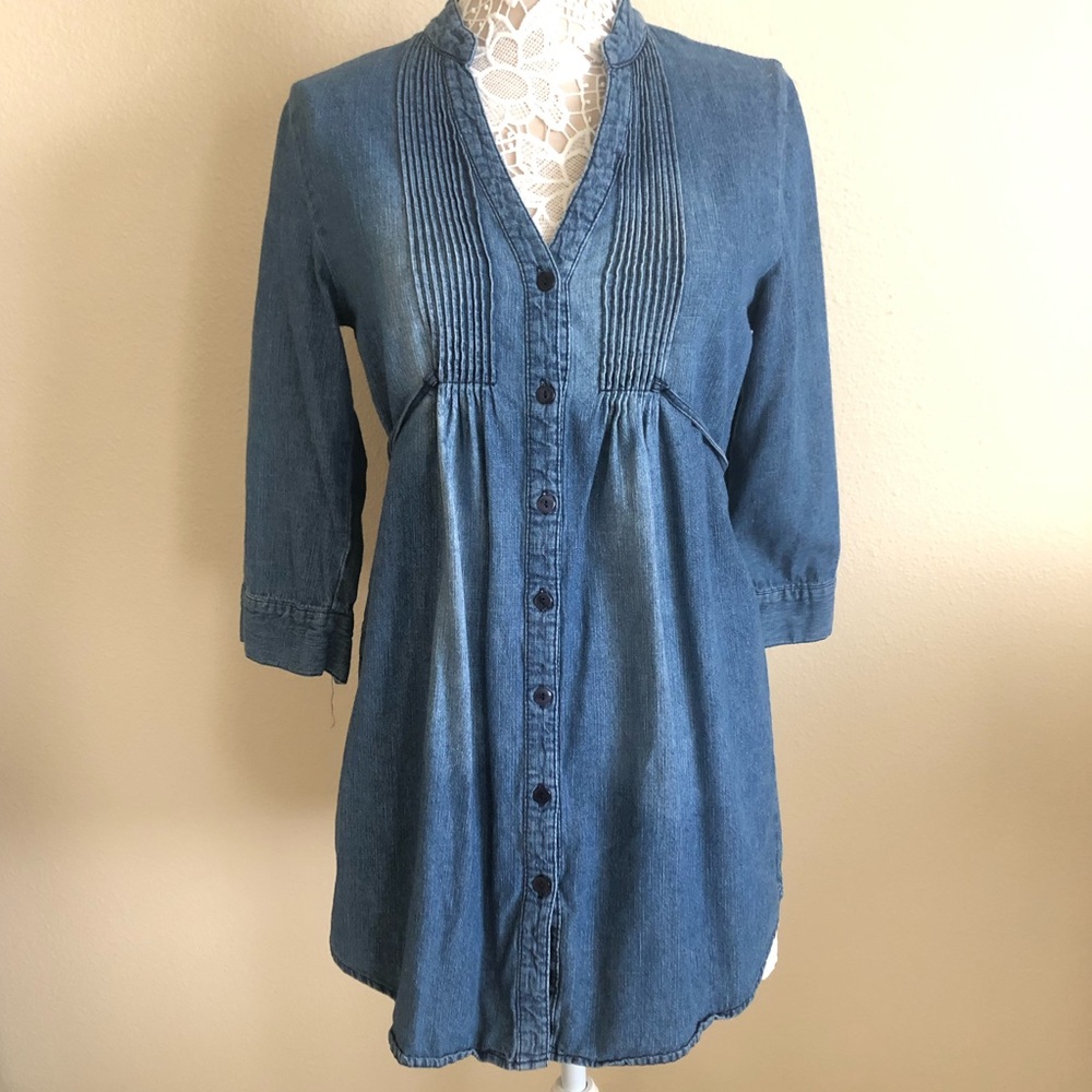 3/4 Sleeve Denim Chambray Peasant Tunic Dress L